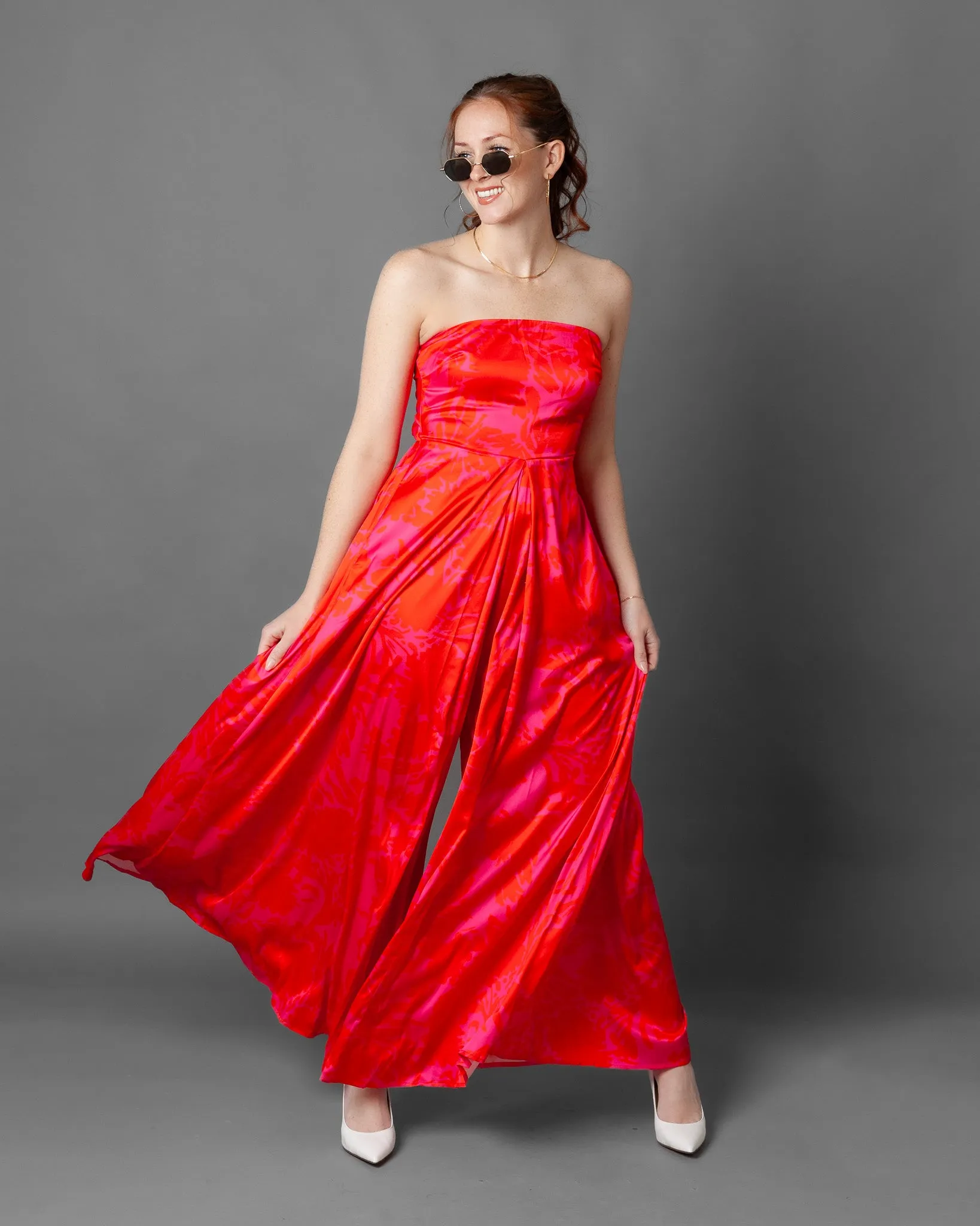 Budapest Strapless Floral Wide Leg Jumpsuit   Pockets
