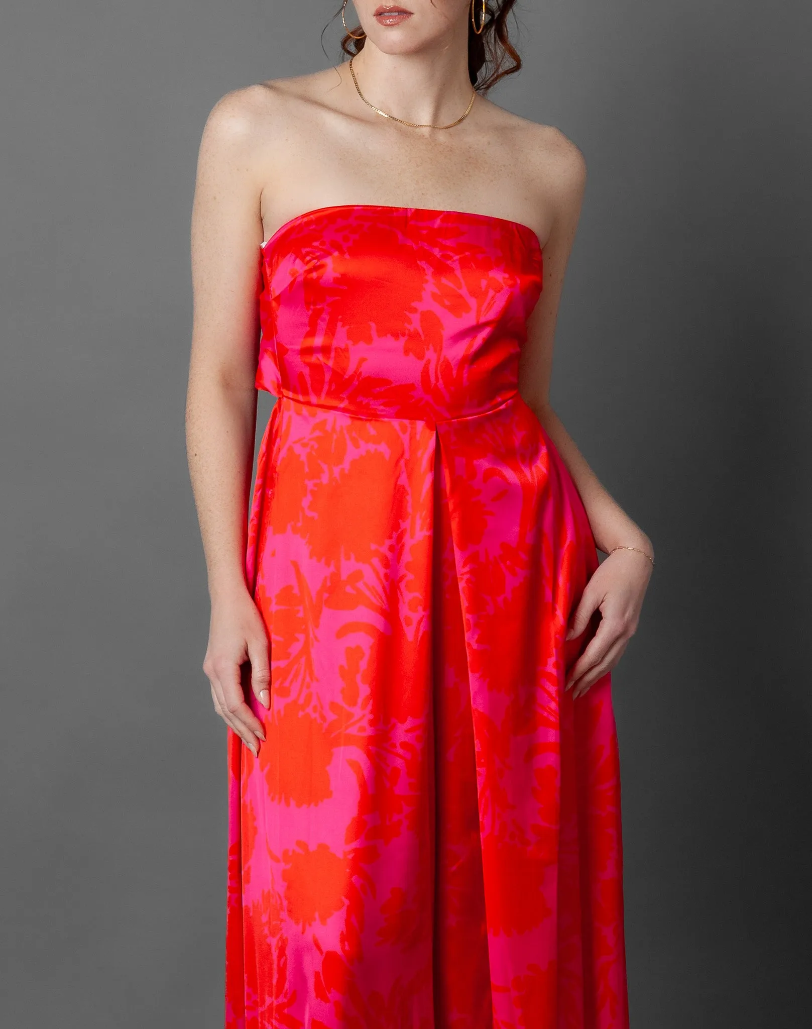 Budapest Strapless Floral Wide Leg Jumpsuit   Pockets