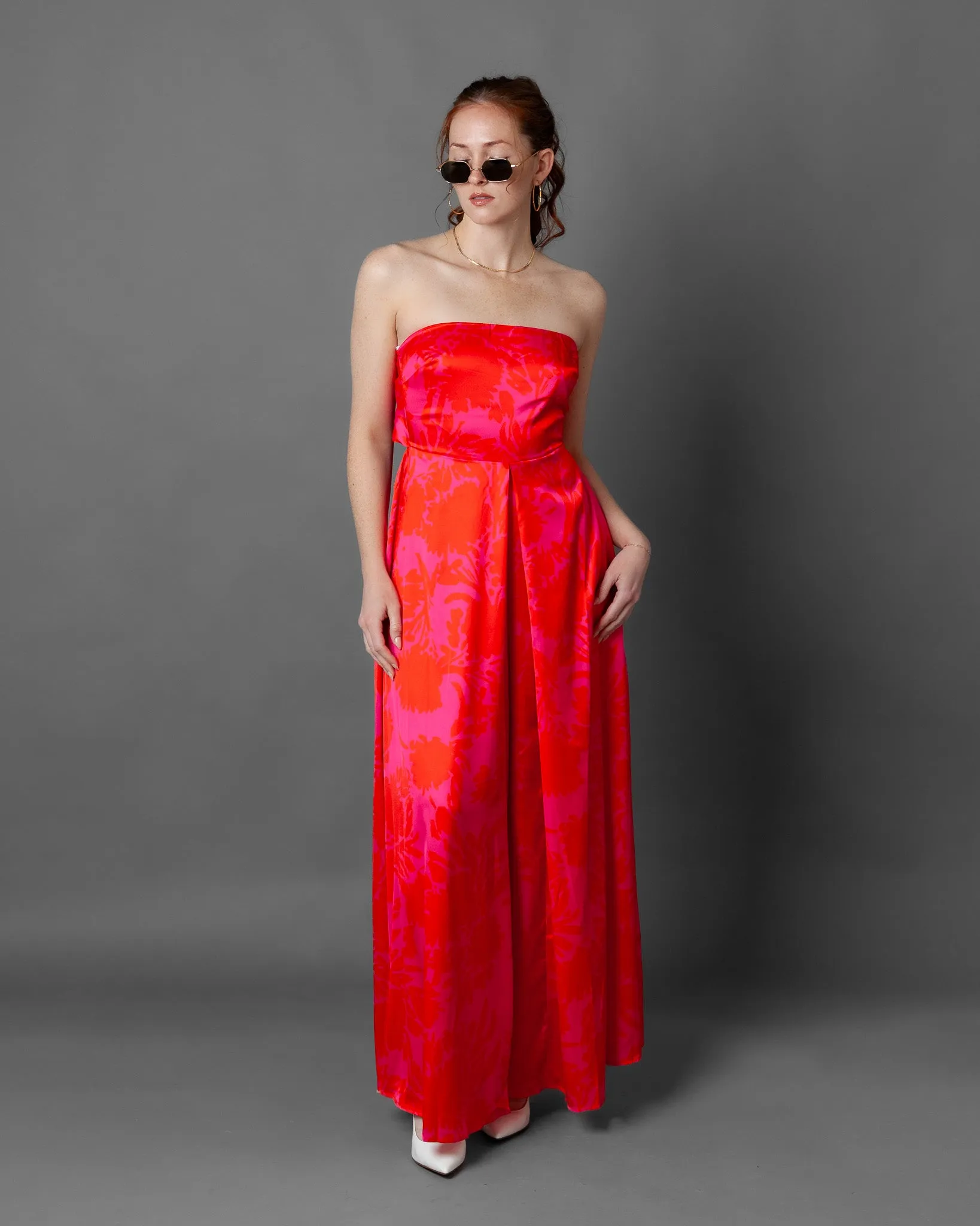 Budapest Strapless Floral Wide Leg Jumpsuit   Pockets