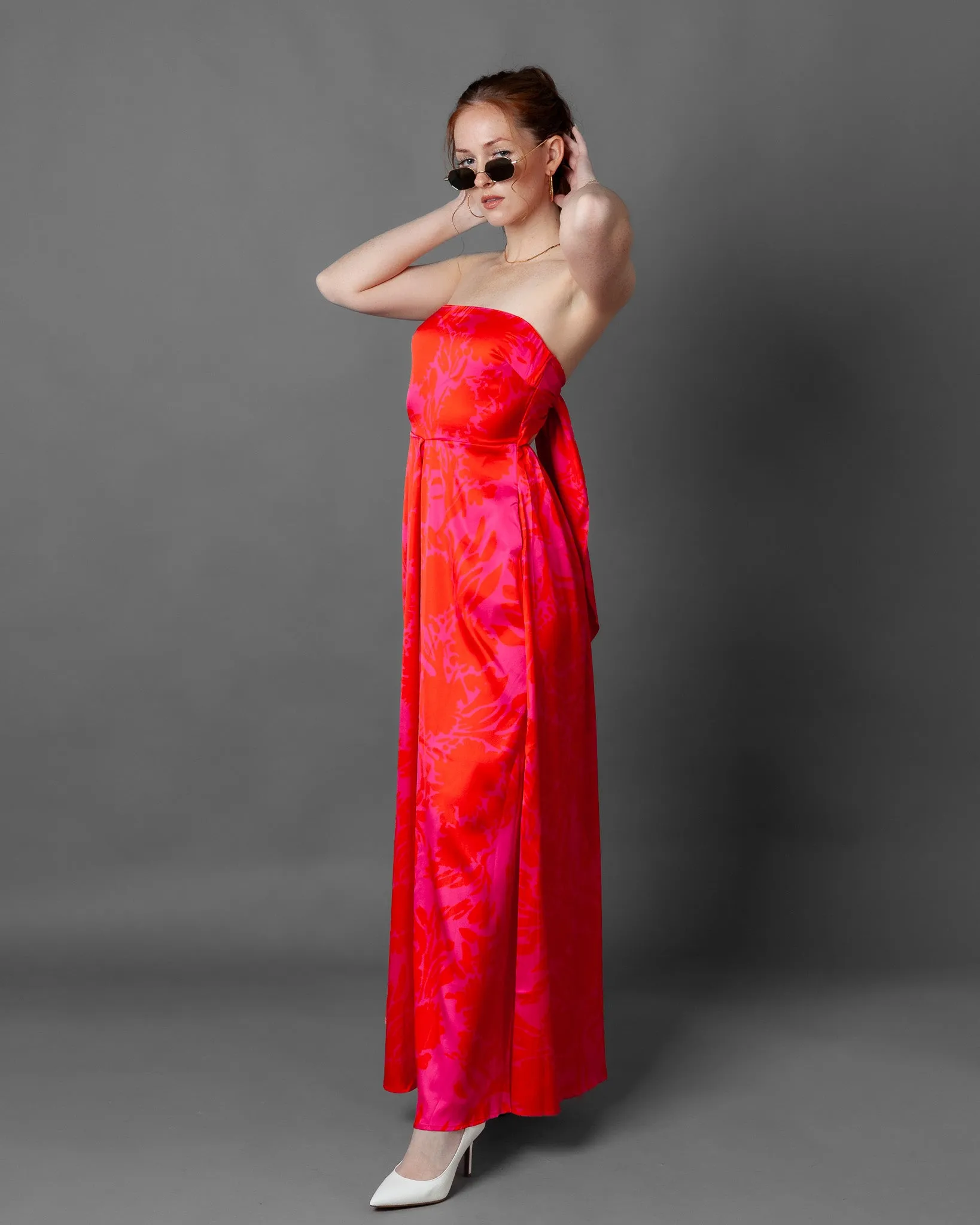 Budapest Strapless Floral Wide Leg Jumpsuit   Pockets