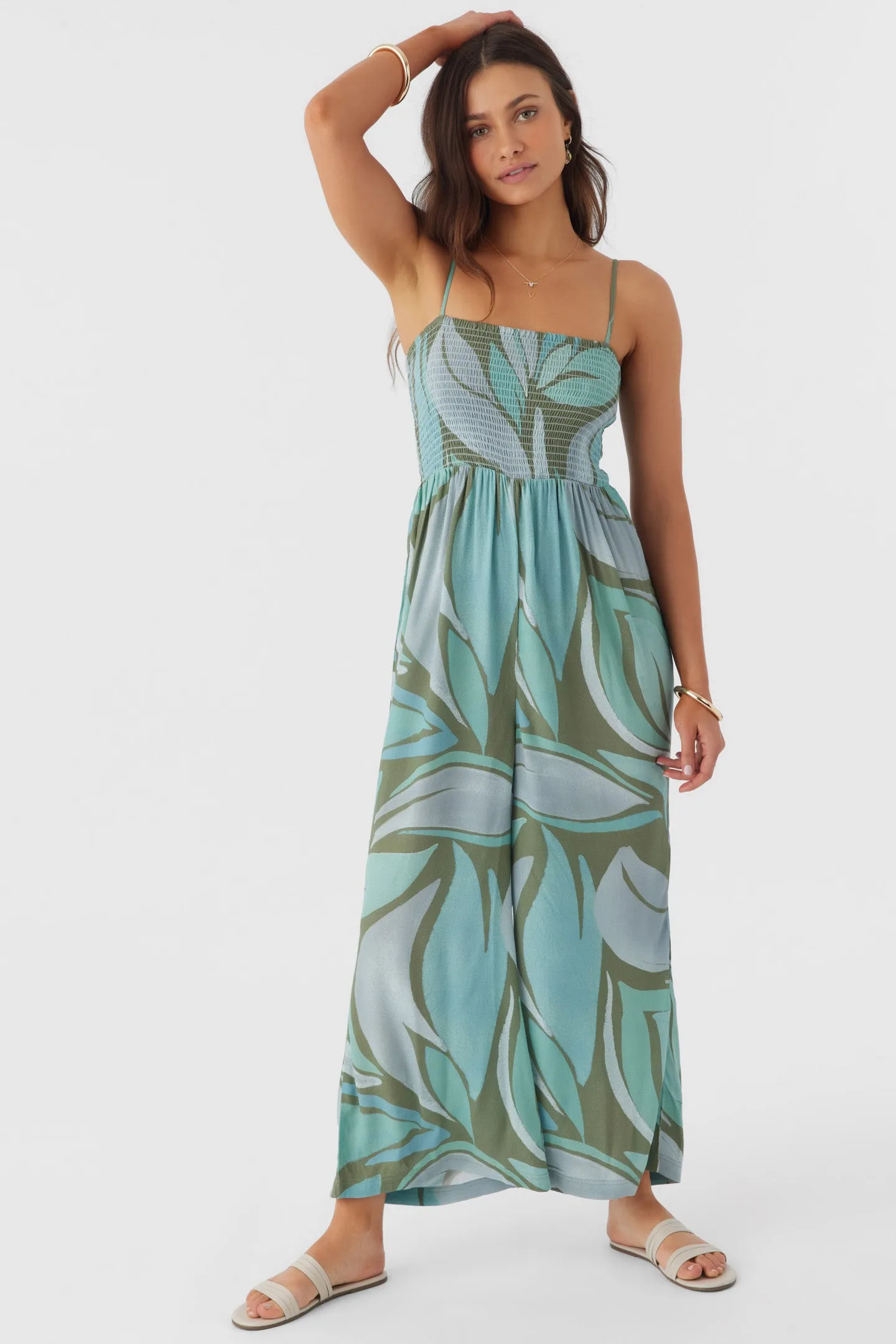 CADE LORETA PRINT SMOCKED JUMPSUIT