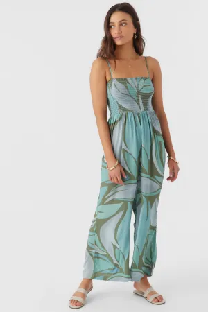 CADE LORETA PRINT SMOCKED JUMPSUIT