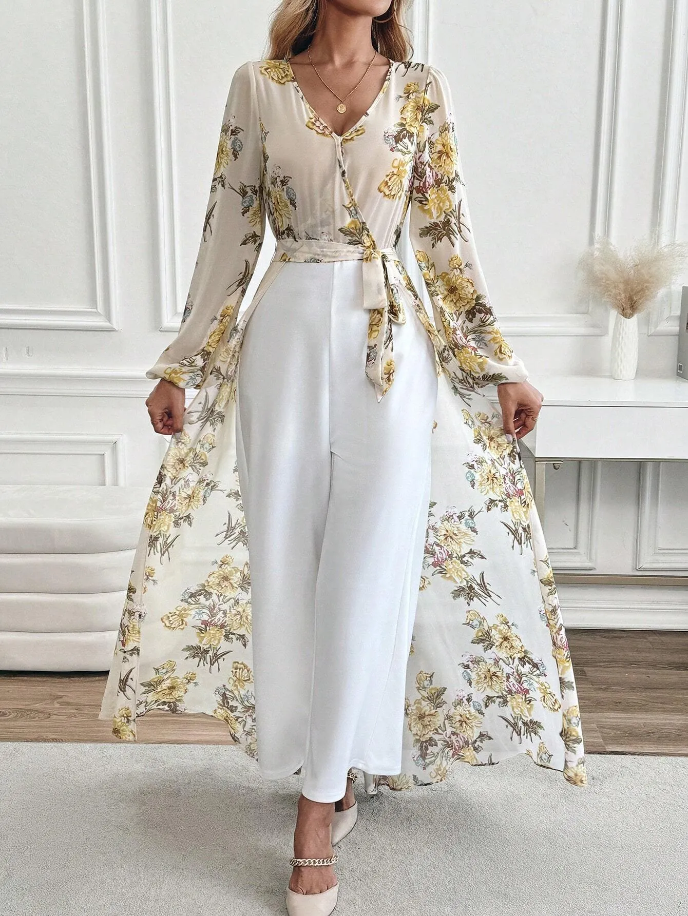 Clasi Women's Elegant Floral Print Wide Leg Jumpsuit