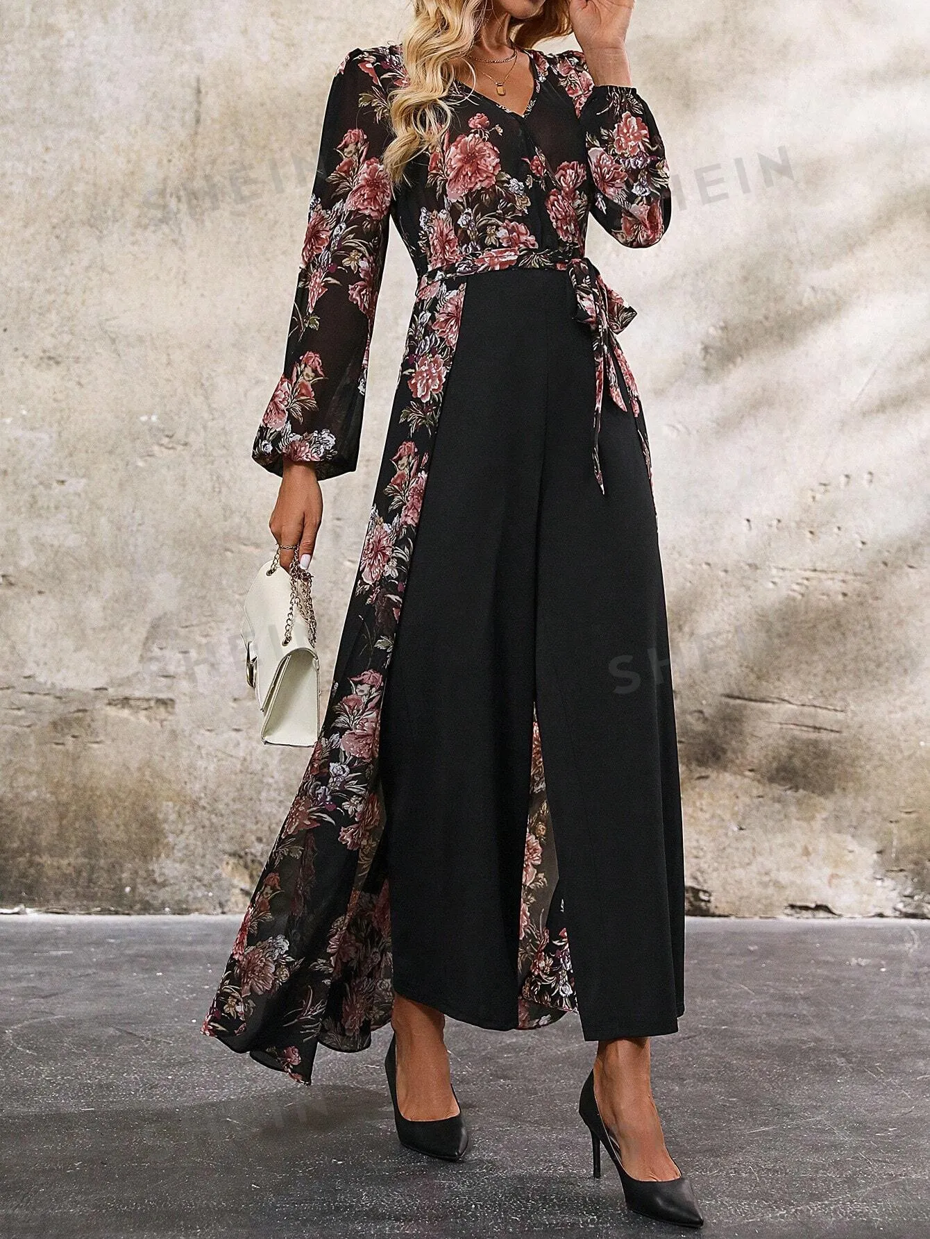 Clasi Women's Elegant Floral Print Wide Leg Jumpsuit