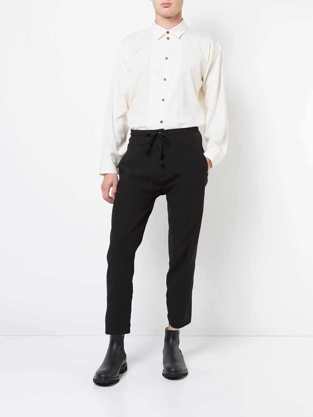 Cotton Linen Black Ridges Boiled Cotton Ramie Trousers