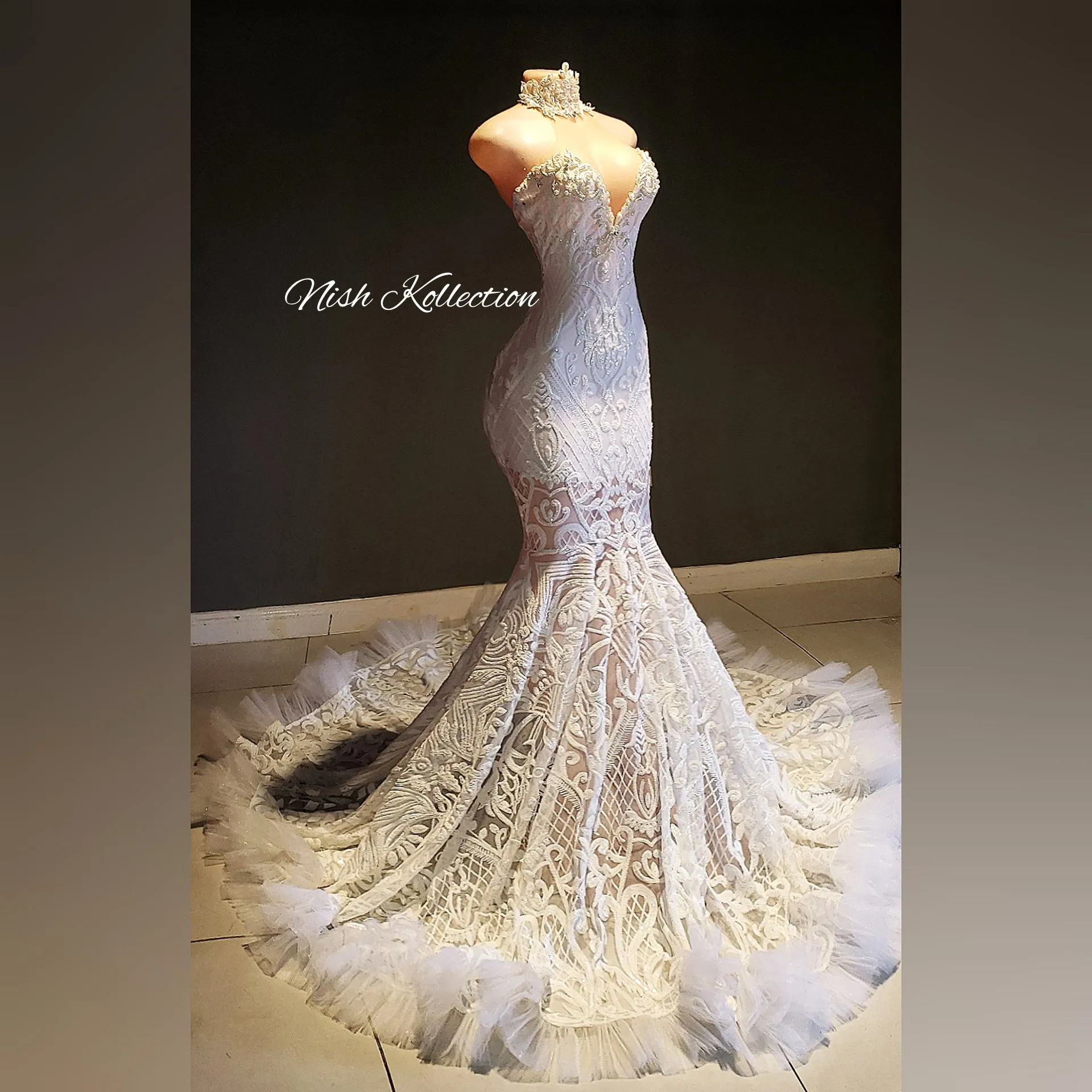 Crystal Pearl Tulle Mermaid Gown