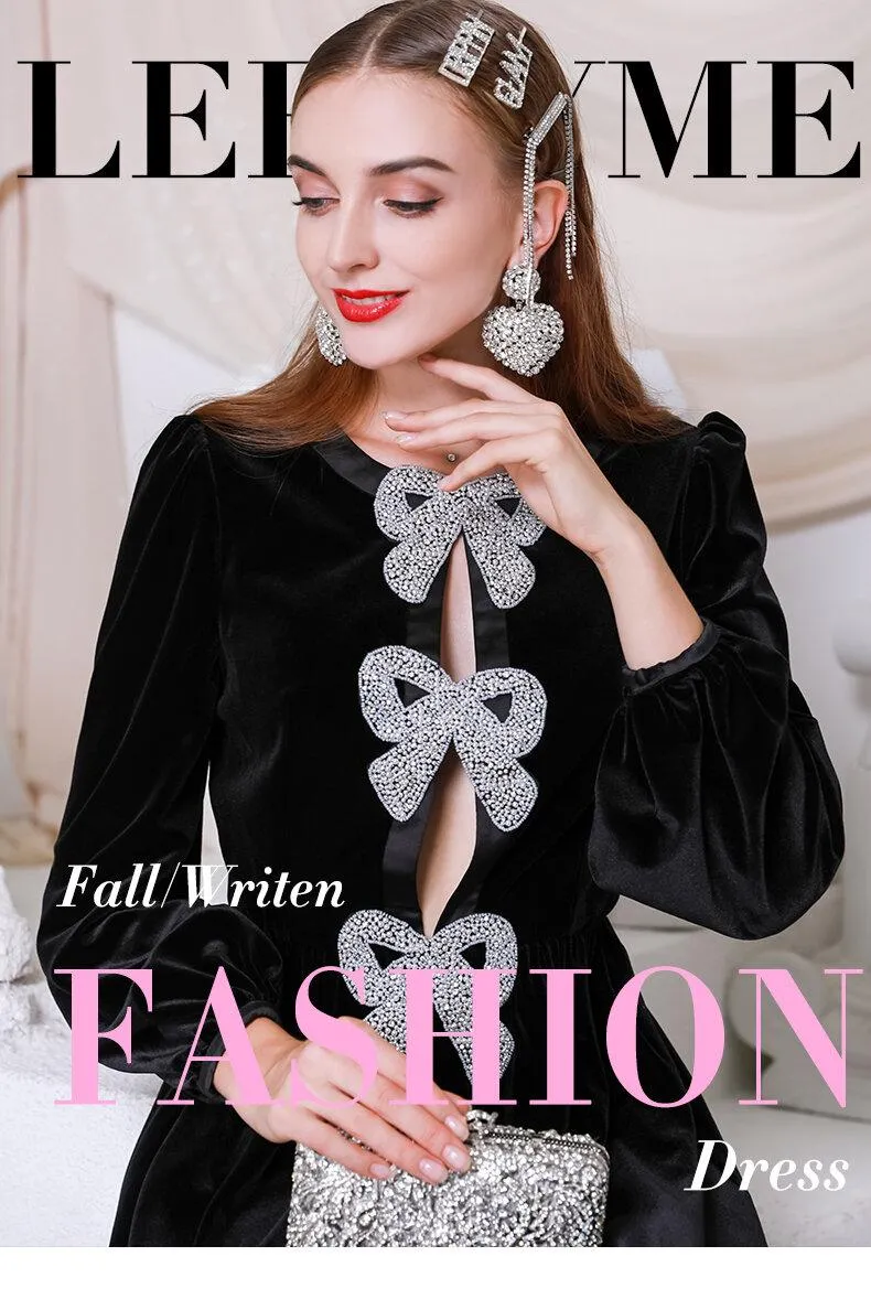 Elegant Sexy Fashion Handmade Bow Slim Princess Puff Dress cocktail lbd little black dress Dinner Party -Lucian