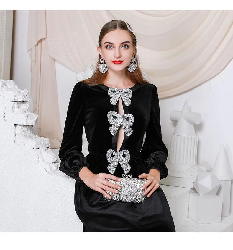 Elegant Sexy Fashion Handmade Bow Slim Princess Puff Dress cocktail lbd little black dress Dinner Party -Lucian