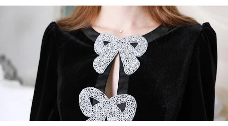 Elegant Sexy Fashion Handmade Bow Slim Princess Puff Dress cocktail lbd little black dress Dinner Party -Lucian