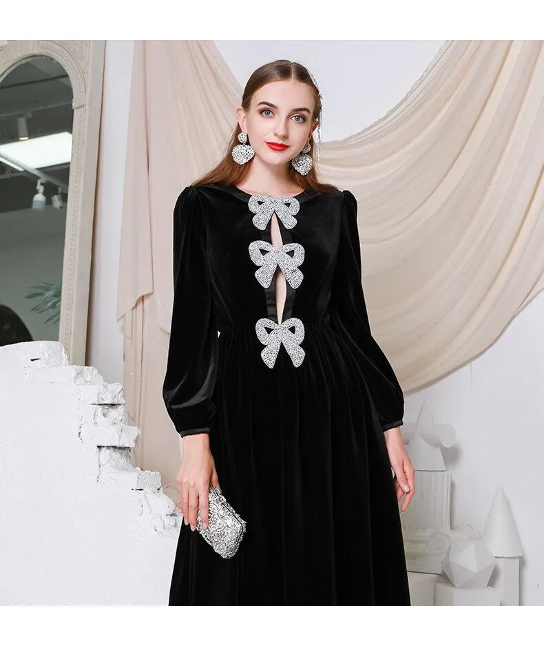 Elegant Sexy Fashion Handmade Bow Slim Princess Puff Dress cocktail lbd little black dress Dinner Party -Lucian