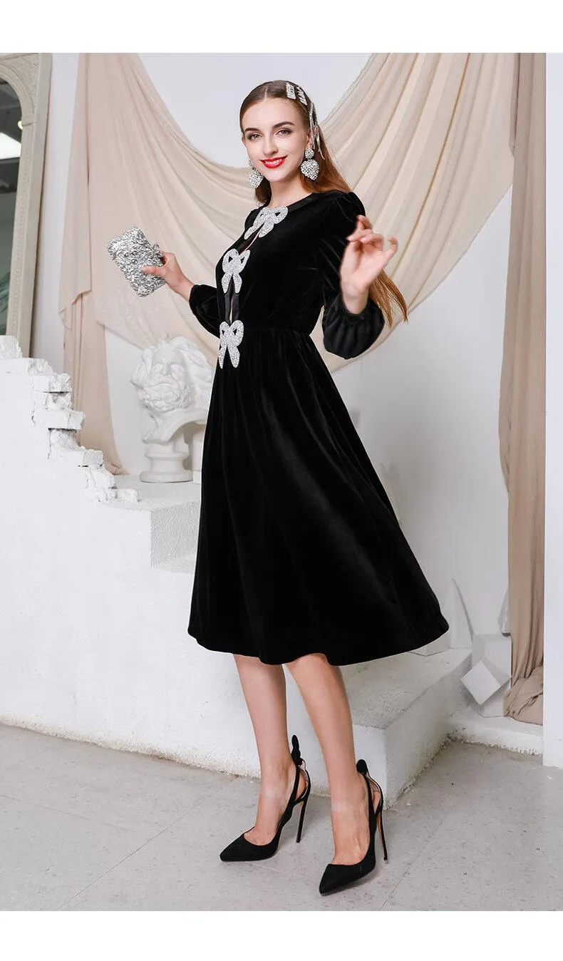 Elegant Sexy Fashion Handmade Bow Slim Princess Puff Dress cocktail lbd little black dress Dinner Party -Lucian