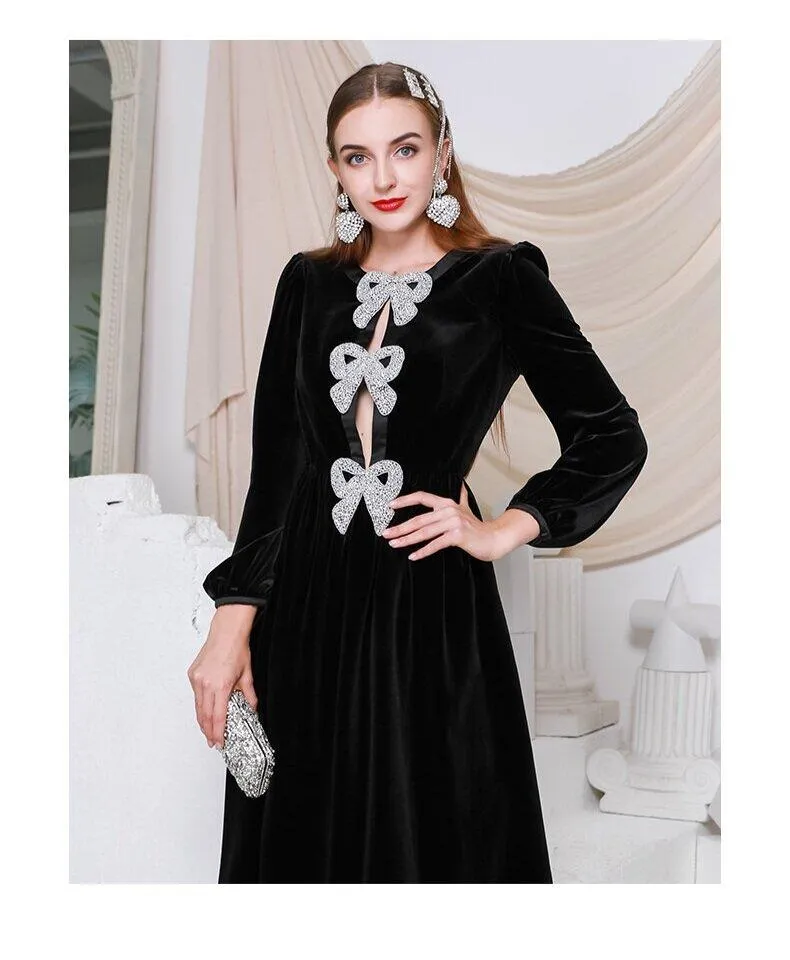 Elegant Sexy Fashion Handmade Bow Slim Princess Puff Dress cocktail lbd little black dress Dinner Party -Lucian