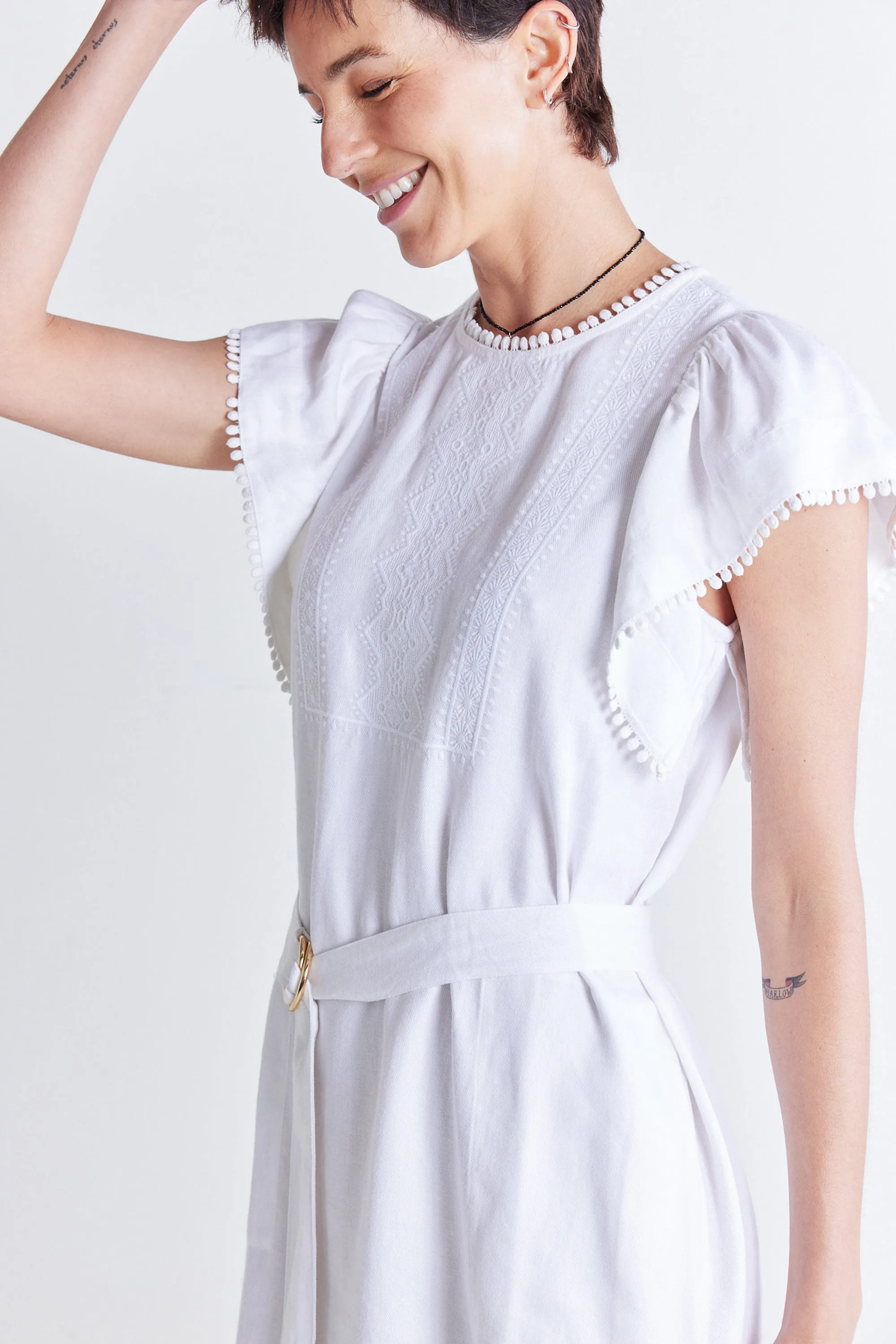 Embroidered Crete Short Dress