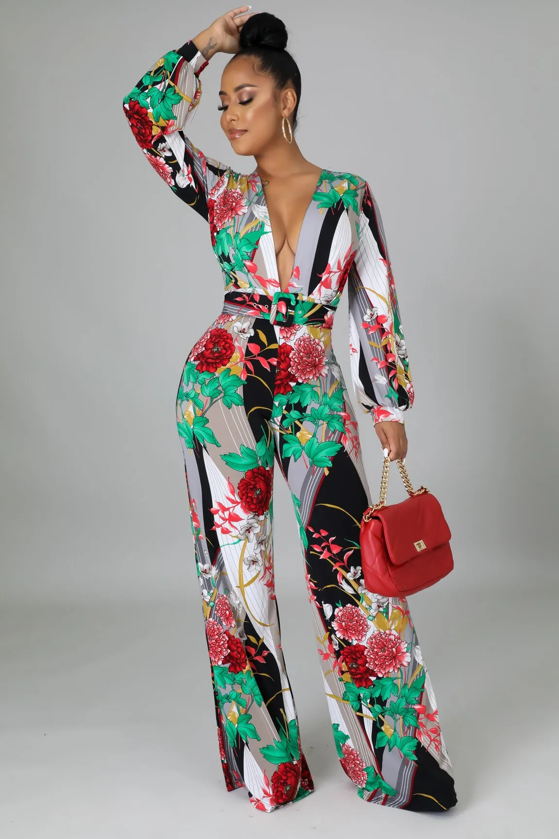 Erin Floral Print Belted Jumpsuit