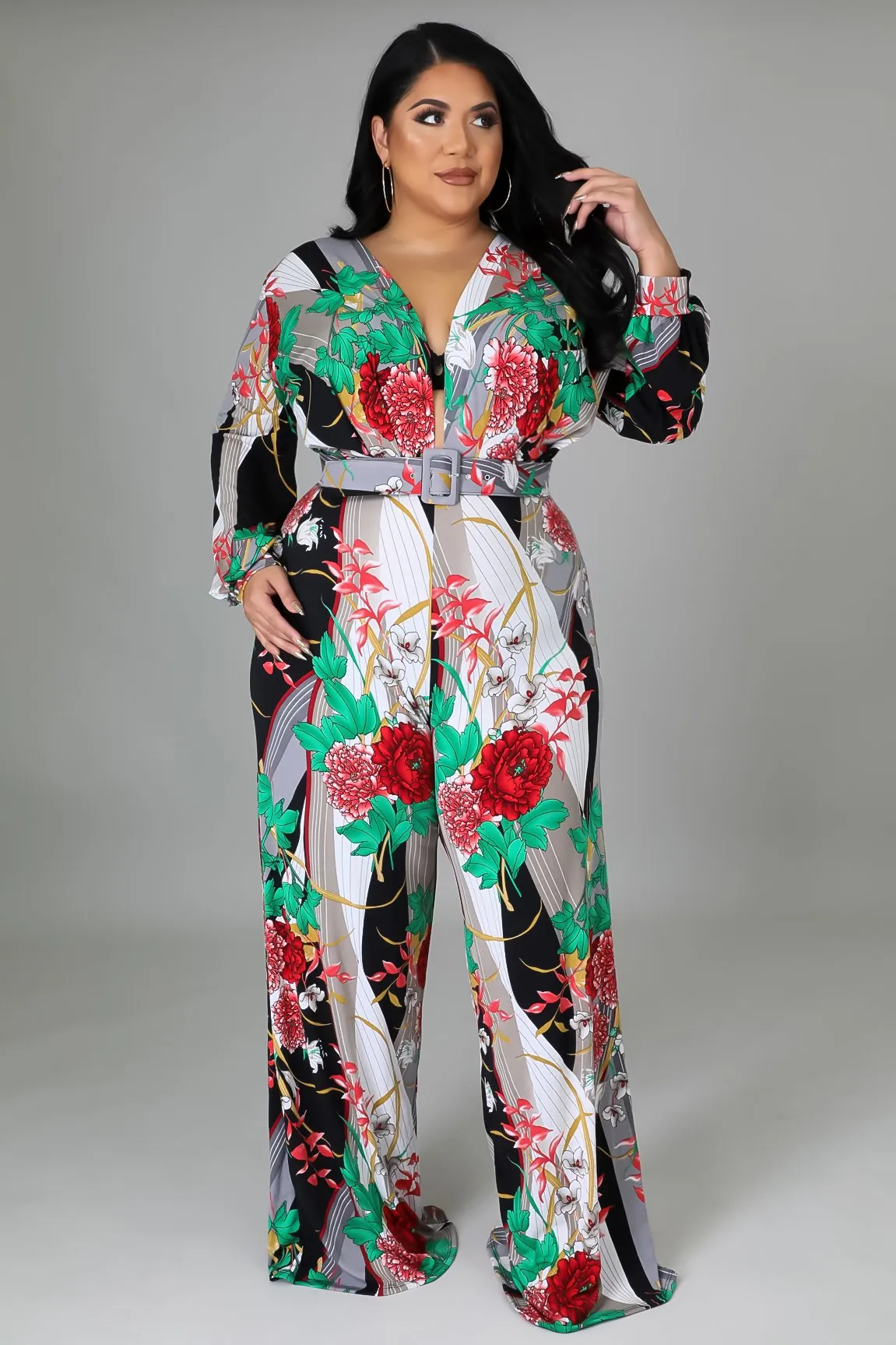 Erin Floral Print Belted Jumpsuit