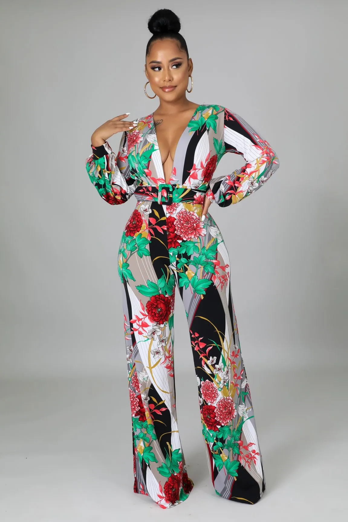 Erin Floral Print Belted Jumpsuit