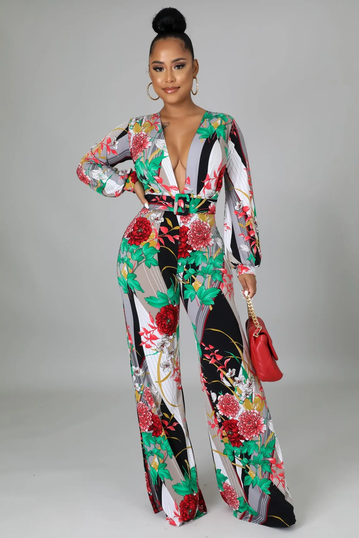 Erin Floral Print Belted Jumpsuit