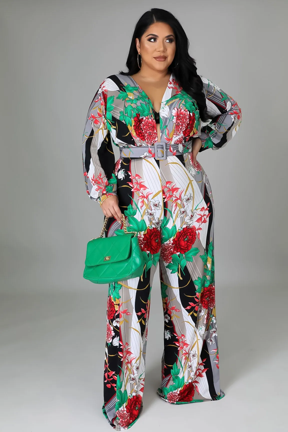 Erin Floral Print Belted Jumpsuit