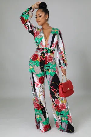 Erin Floral Print Belted Jumpsuit