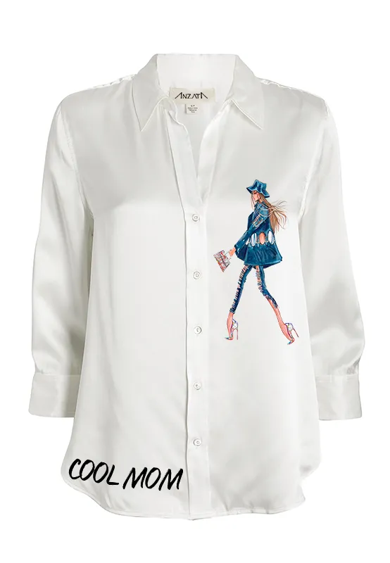 FASHION Satin Button-Down Blouse
