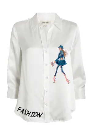 FASHION Satin Button-Down Blouse