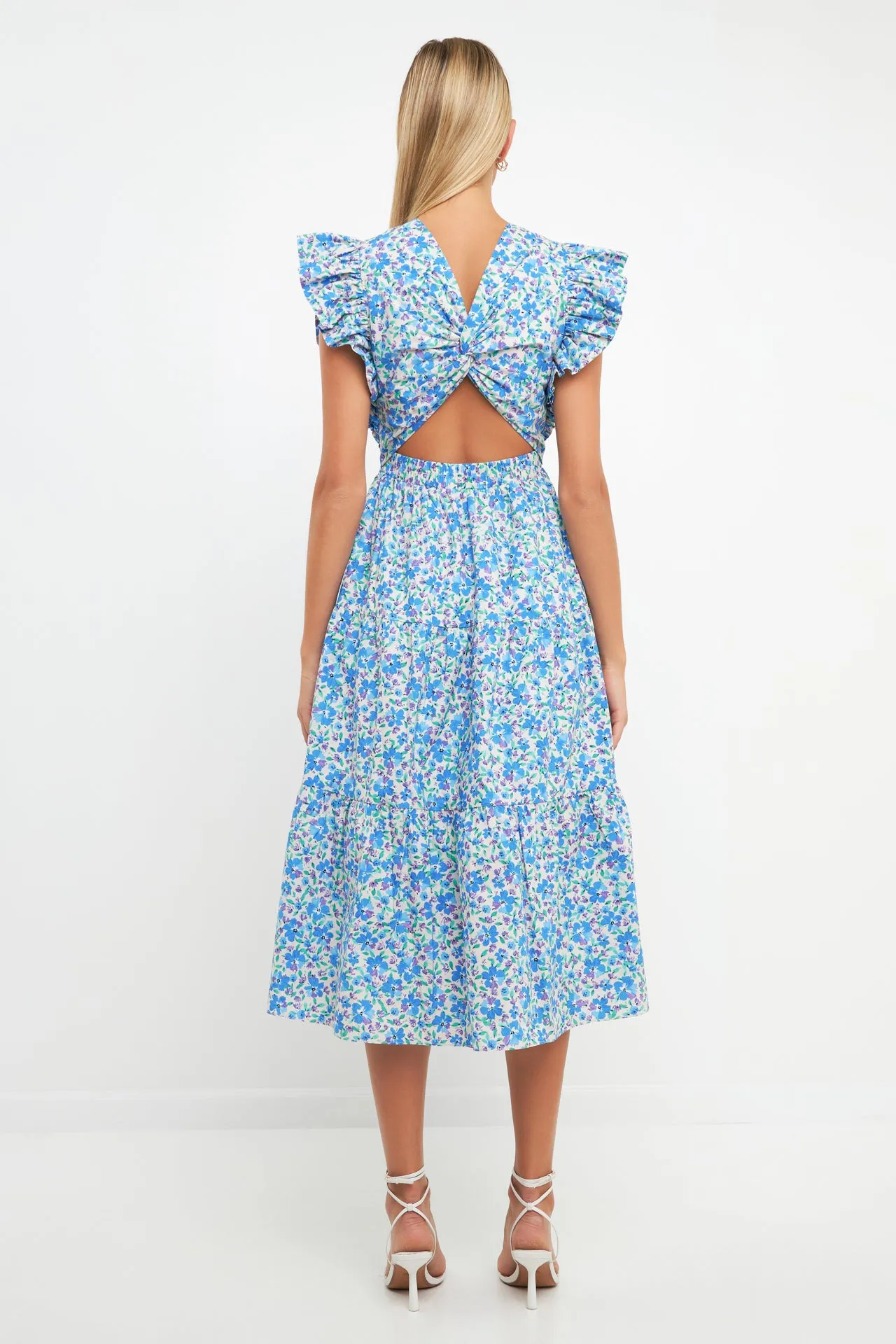 Floral Back Cut-out Midi Dress