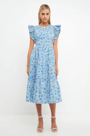 Floral Back Cut-out Midi Dress