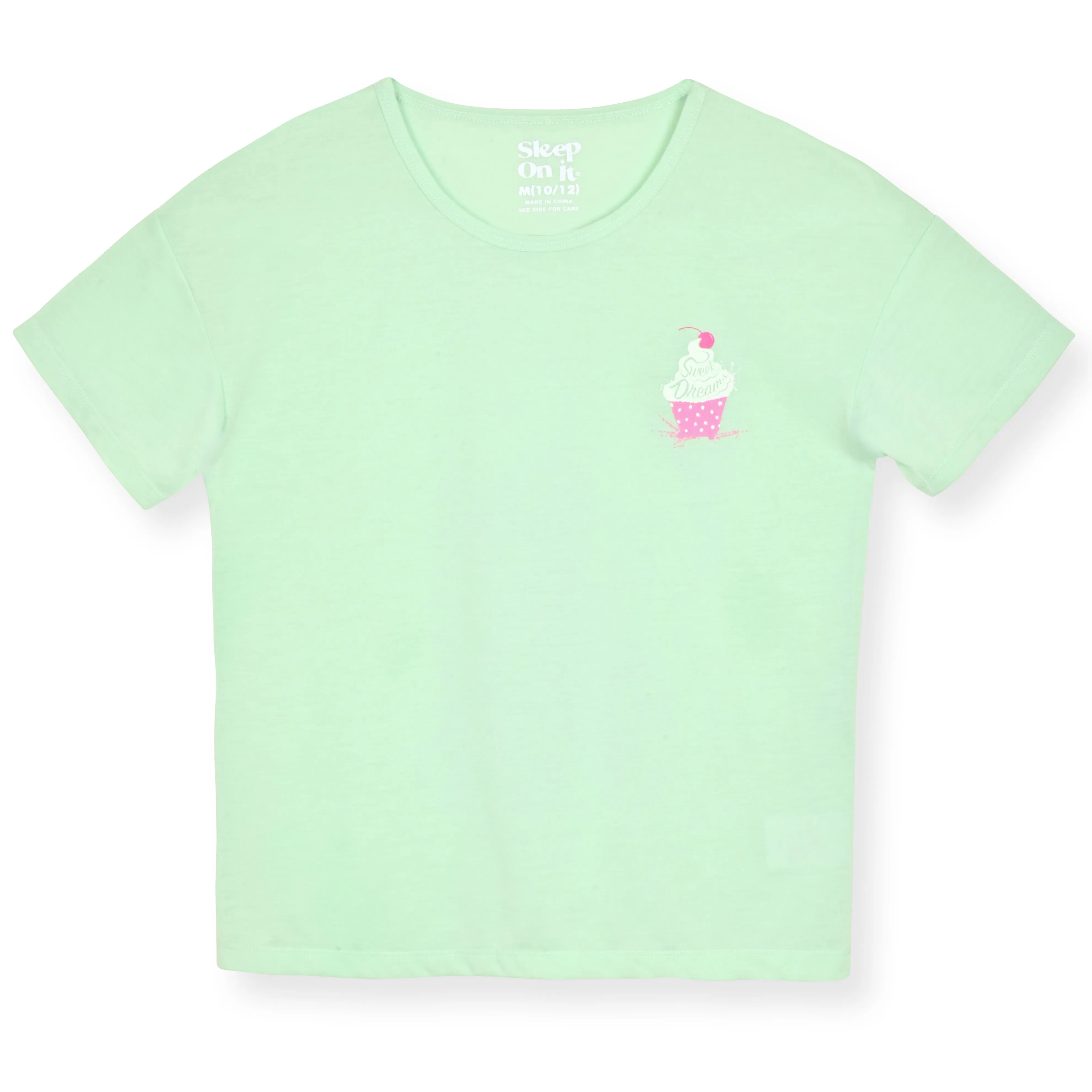 Girls 2-Piece Short-Sleeve Jersey Pajama Shorts Set with Matching Hair Scrunchie- Cupcake