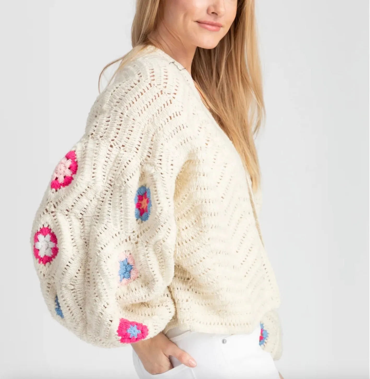 Handmade Crochet Knit Floral Cardigan by SAACHI