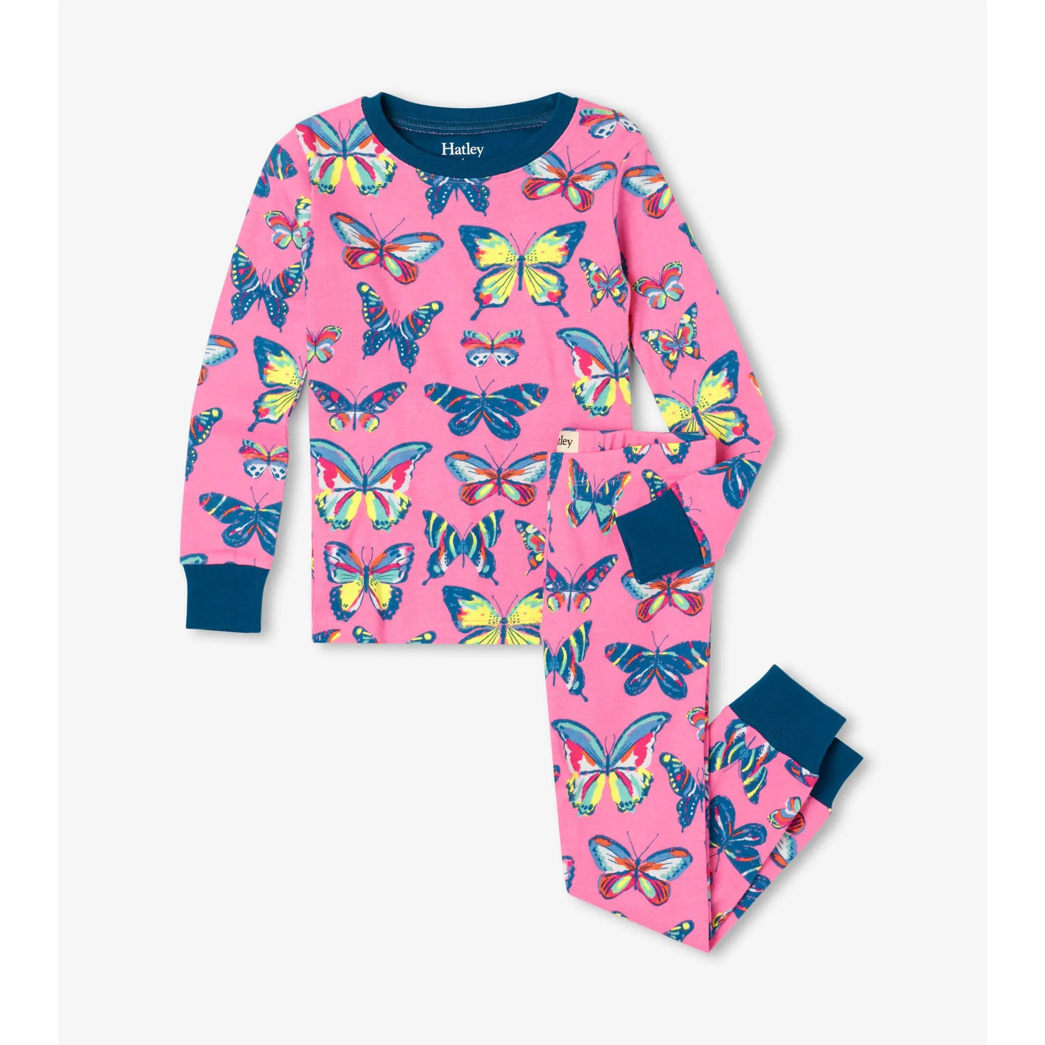 Hatley Vibrant Butterflies Organic Cotton Pajama Set - Pink Carnation