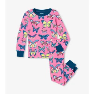 Hatley Vibrant Butterflies Organic Cotton Pajama Set - Pink Carnation
