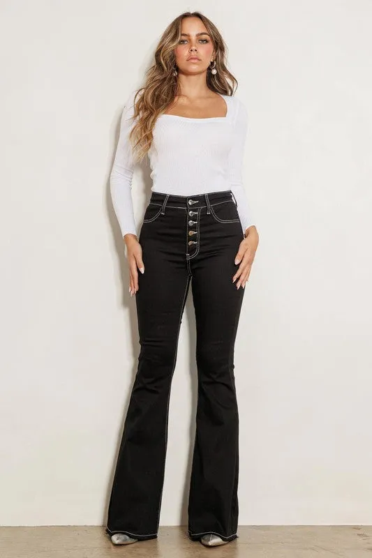 High Rise Black Flared Denim Jeans
