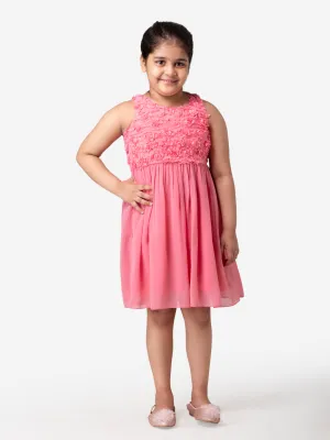 Hoop Hippo Kids Pink Laser Cut Floral Cotton Voile Top Dress