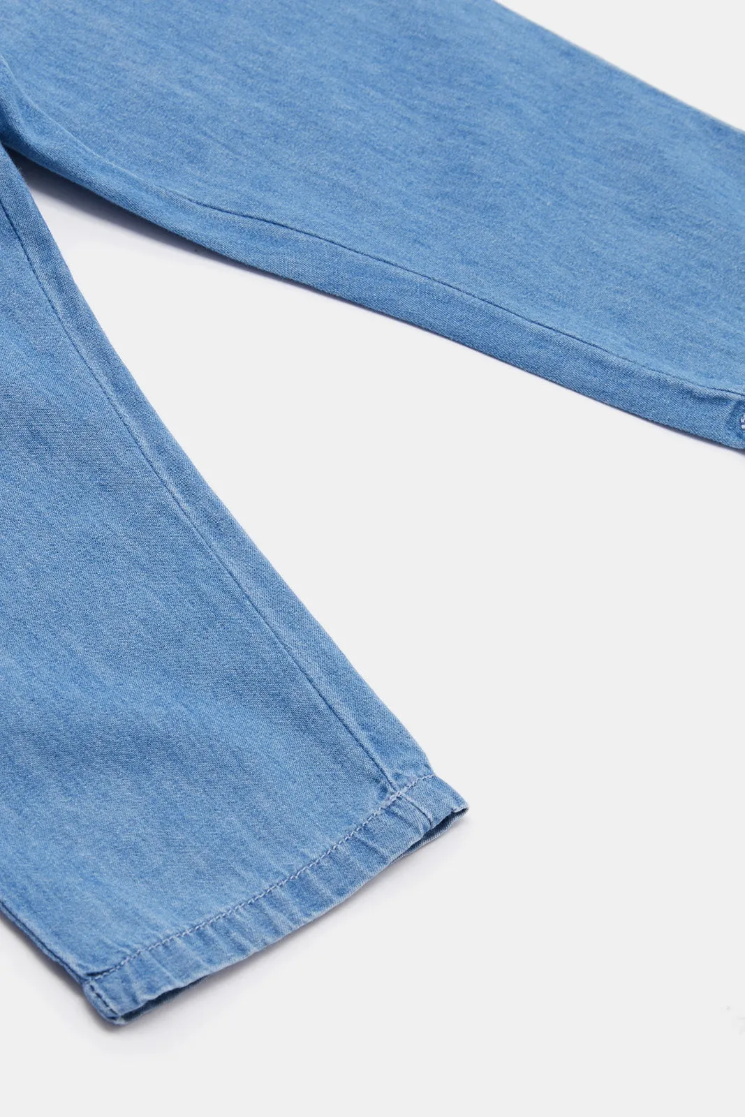 Infant Girls Blue Schiffli Lace Hem Jeans