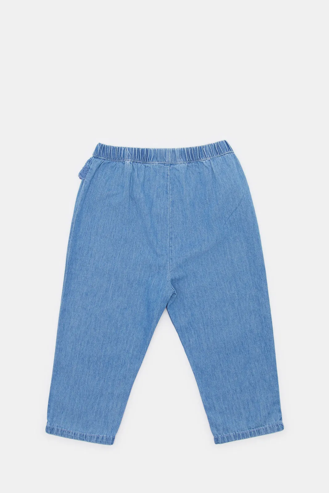 Infant Girls Blue Schiffli Lace Hem Jeans