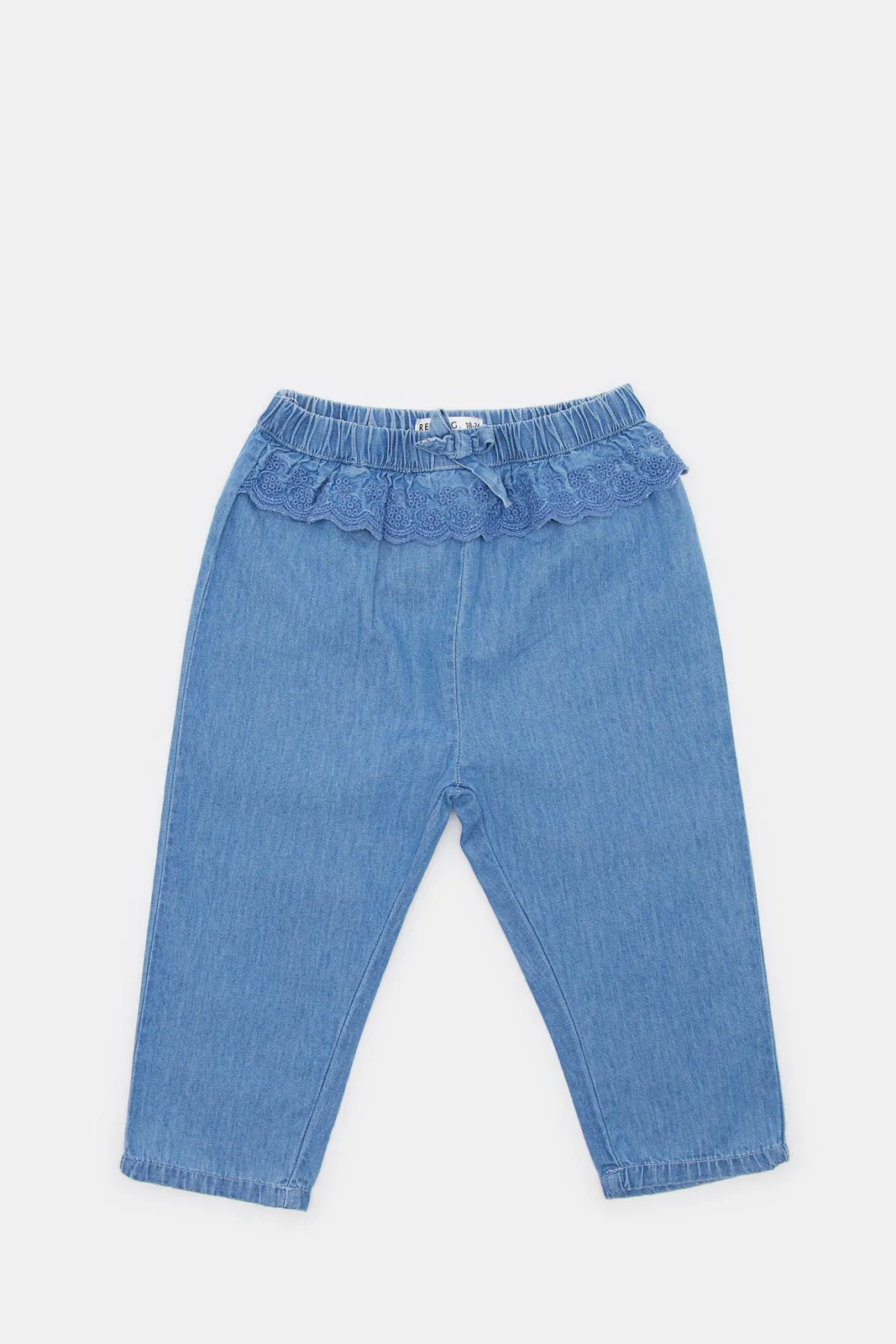 Infant Girls Blue Schiffli Lace Hem Jeans