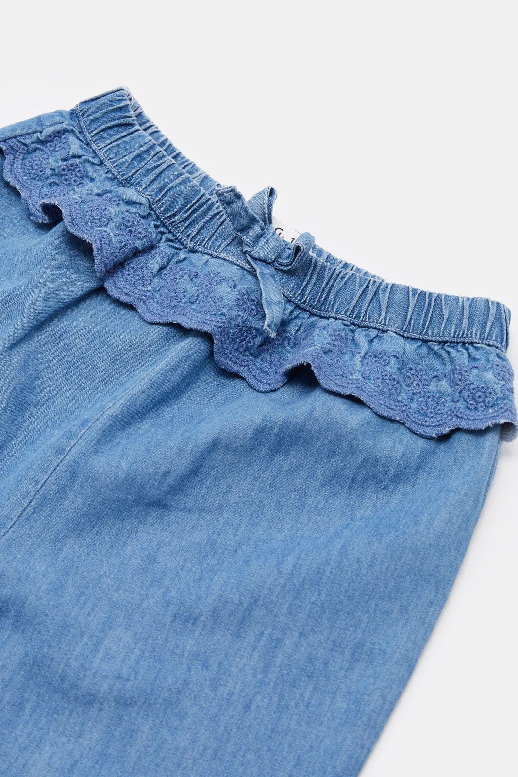 Infant Girls Blue Schiffli Lace Hem Jeans