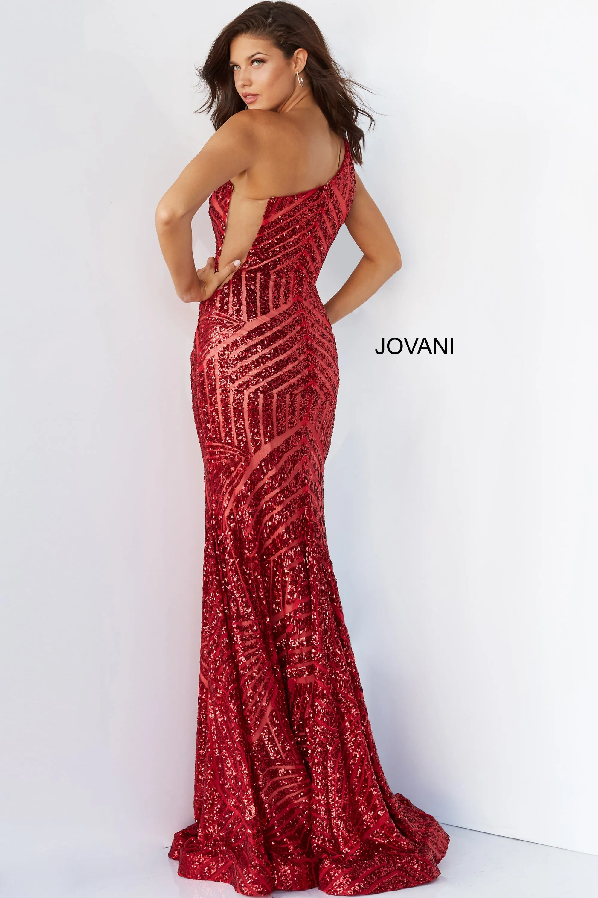Jovani 06017 Size 2, 6 Purple Mermaid Prom Dress Pageant Gown Sequin One Shoulder Formal Sheer
