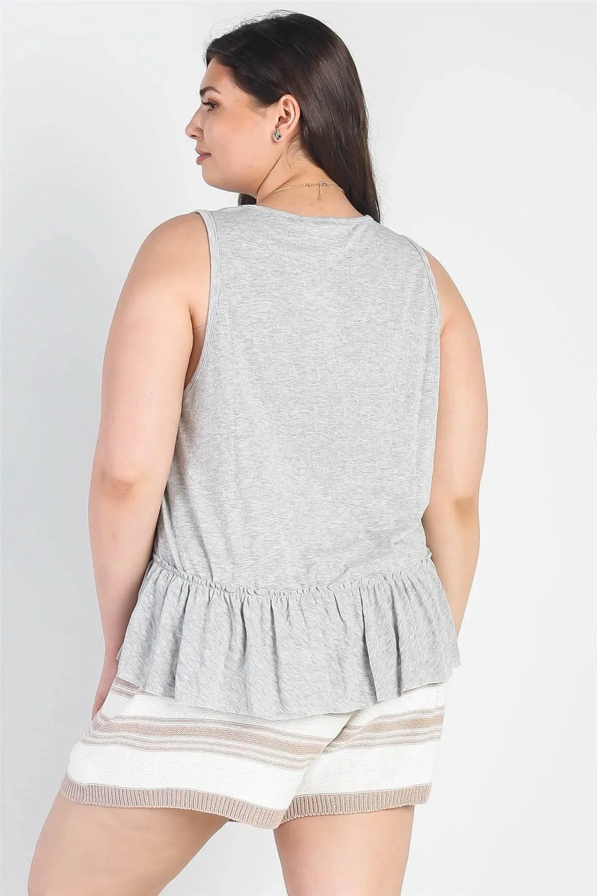 Junior Plus White Knit Striped High Waist Shorts /3-2-1