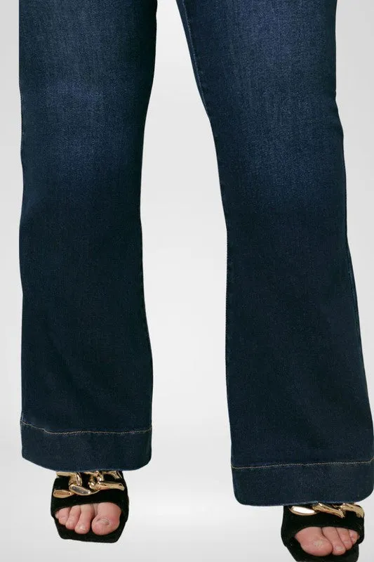 KanCan Plus High Waisted Flared Leg Blue Denim Jeans