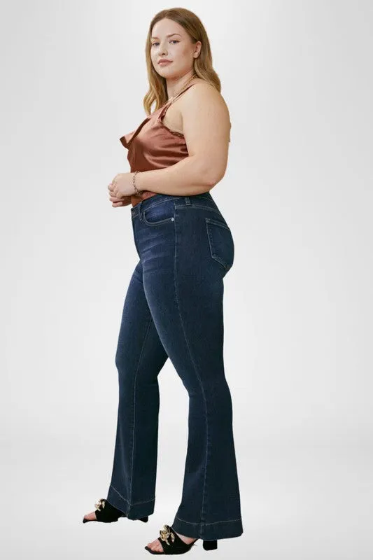 KanCan Plus High Waisted Flared Leg Blue Denim Jeans