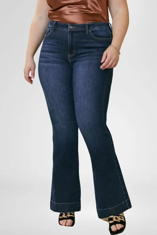 KanCan Plus High Waisted Flared Leg Blue Denim Jeans