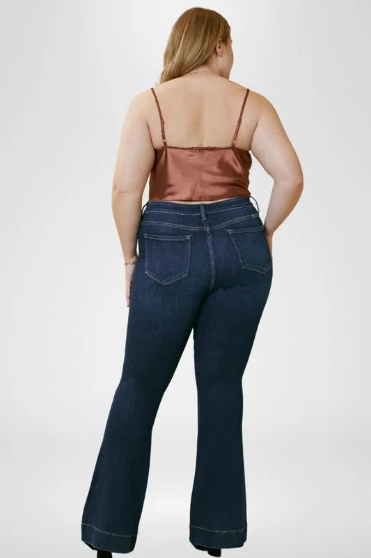 KanCan Plus High Waisted Flared Leg Blue Denim Jeans