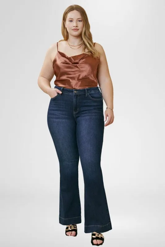 KanCan Plus High Waisted Flared Leg Blue Denim Jeans