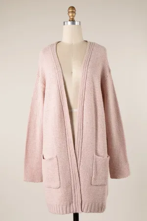 Long Sleeve Ribbed Trim Cable Knit Cardigan