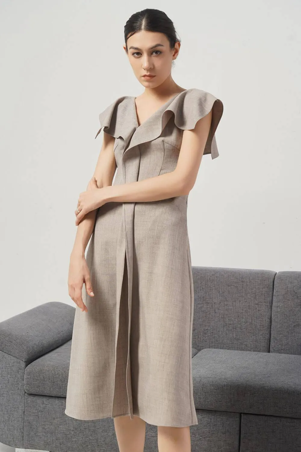 Lyla A-line Ruffled Cotton Calf Length Dress