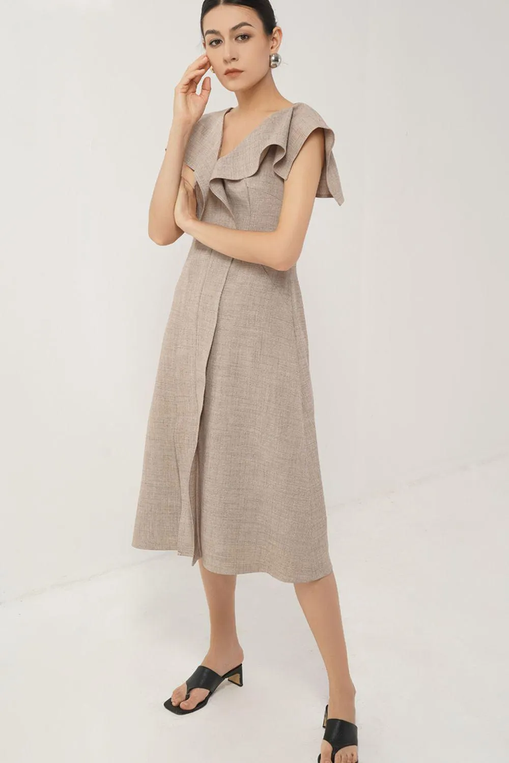 Lyla A-line Ruffled Cotton Calf Length Dress