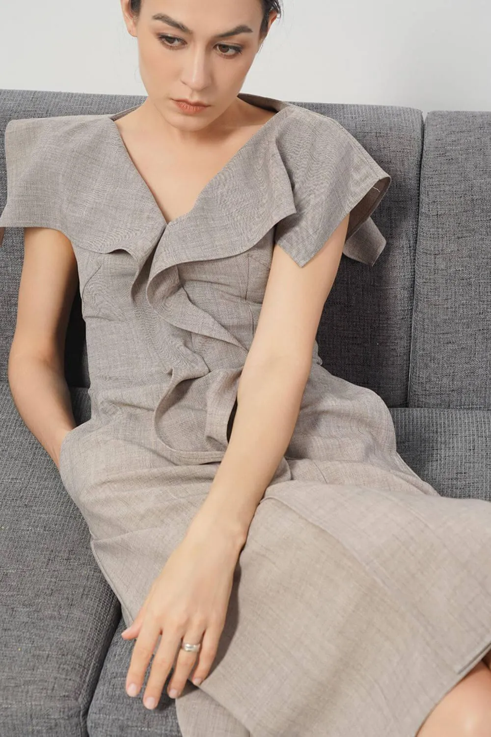Lyla A-line Ruffled Cotton Calf Length Dress