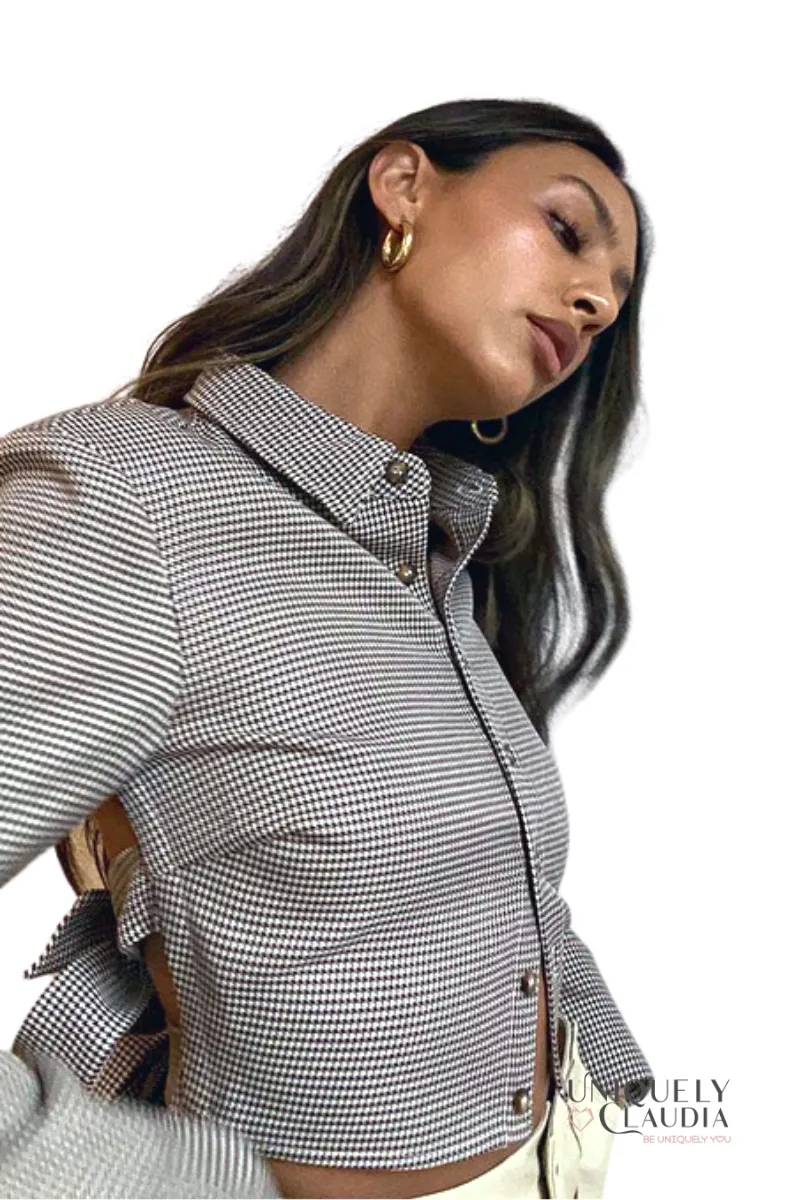 Mazie Gingham Open Back Blouse