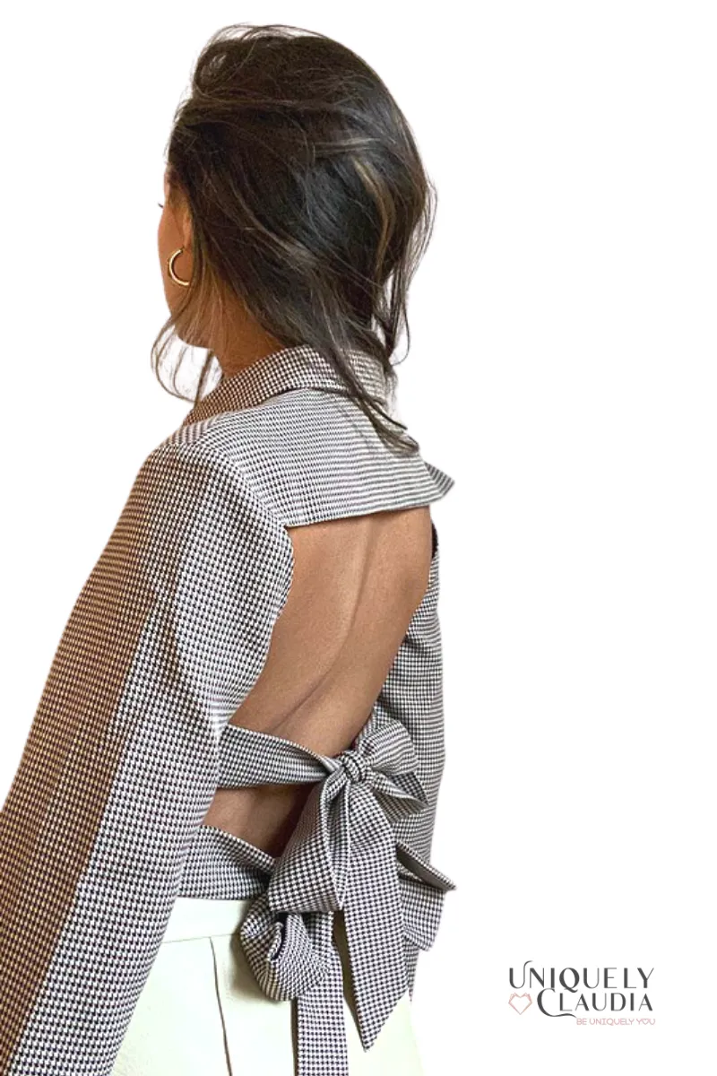 Mazie Gingham Open Back Blouse